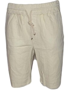 Malu Shoes Pantaloni corti shorts pantaloncini uomo di puro lino beige con elastico e coulisse bermuda tinta unita fresco