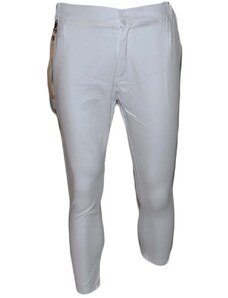 Malu Shoes Pantaloni chino uomo di puro cotone bianco con bottone e tasche americane catena di corda in vita moda dandy