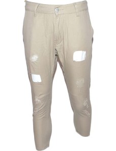 Malu Shoes Pantaloni jogger neri beige con bottone e tasche laterali con strappi e toppe cavallo basso moda giovane