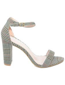 Malu Shoes Sandalo donna fantasia scozzese tacco largo alto 10 cm cinturino alla caviglia linea basic moda comodo