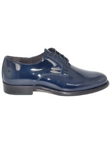 Malu Shoes Scarpe uomo stringate classiche 014 in vernice blu made in italy fondo vero cuoio con antiscivolo man business eleganti