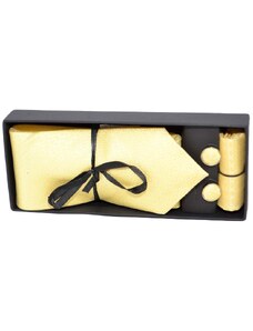 Malu Shoes Set cravatta pochette e gemelli in raso giallo confezione regalo per professionisti e collezionisti