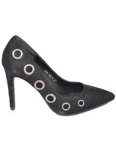 Malu Shoes Decollete'scarpe donna a punta in camoscio nero con tacco a spillo 12 borchiato moda glamour