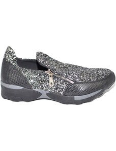Malu Shoes Sneakers casual bassa donna con zip laterali glitter argento fondo running leggere comode moda punta tonda