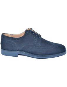 Malu Shoes Scarpe uomo stringate francesina vera pelle scamosciata blu made in italy fondo blu gomma light cerimonia elegante