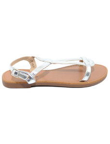 Malu Shoes Sandalo basso Positano argento donna fascetta con disegno ovale e cinturino regolabile alla caviglia moda greca basic