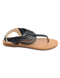 Malu Shoes Sandalo basso positano nero donna infradito con fascette larghe e cinturino regolabile alla caviglia moda greca basic