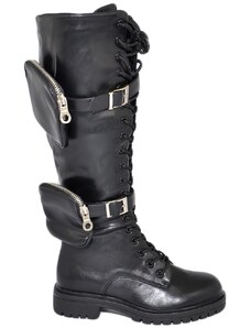 Malu Shoes Stivali anfibi donna platform modello chiara doppio taschino zip altezza ginocchio moda street lacci lunghi regolabili
