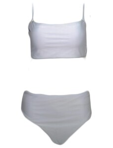 Malu Shoes Costume da bagno donna bikini swimwear con culotte brasiliana a vita alta e top bralette regolabile bianco satin moda