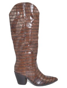 Stivali donna texani Corina marroni fatti a mano in spagna camperos tacco western comodo 7 cm stampa cocco doc