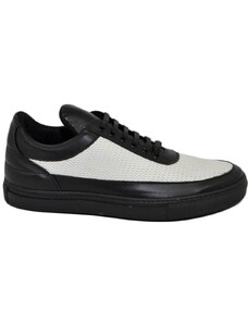 Malu Shoes Sneakers bassa uomo stampa bianca in vera pelle con linguetta alta bicolore nera bianco moda street made in italy