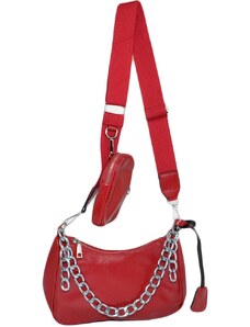 Malu Shoes Multi pochette accessoriata a due elementi rosso pelle con tracolla jaquard regolabile portamonete catena moda donna