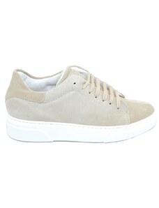 Malu Shoes Sneakers uomo in vera pelle scamosciata beige classico sportiva basic con fondo az bianco tinta unita lacci comfort moda
