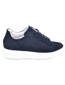 Malu Shoes Sneakers uomo in vera pelle scamosciata blu classico sportiva basic con fondo az bianco tinta unita lacci comfort moda