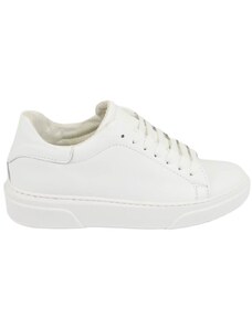 Malu Shoes Sneakers uomo in vera pelle di nappa bianca classico sportiva linea basic con fondo az tinta unita lacci comfort moda