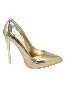 Malu Shoes Decollete' donna a punta oro tacco a spillo 12 cm eco pelle lucido specchio comode platino scarpe per cerimonie eventi