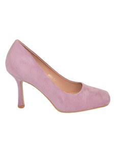 Malu Shoes Decollete' donna a punta quadrata glicine viola pastello tacco martini 9 cm scamosciato comode moda tendenza