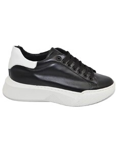 Malu Shoes Sneakers uomo nero in vera pelle nero con riporto bianco fondo alto asimmetrico Gels moda street made in italy ragazzo