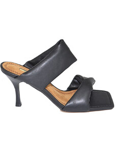 Malu Shoes Sandali donna mules nero tacco spillo 8 cm cerimonia comoda con fascette in pelle morbida punta quadrata luxury
