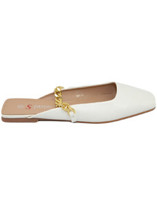 Malu Shoes Scarpe donna mules ballerine mocassino raso terra tallone scoperto bianco con catena oro sul dorso moda luxury