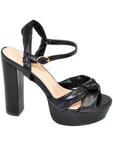 Malu Shoes Scarpe sandalo donna nero platform punta quadrata tacco largo alto con fiocco e cinturino alla caviglia estate moda