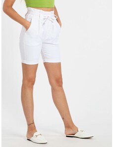 Solada Bermuda Donna In Cotone Vita Alta Shorts Bianco Taglia Xs