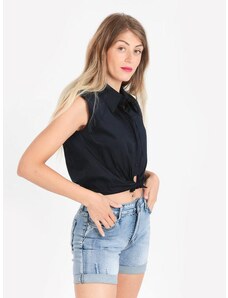 Solada Camicia Corta Da Donna Smanicata In Cotone Classiche Blu Taglia Unica