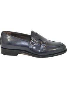 Malu Shoes Scarpe uomo mocassino con fibbia doppia blu in vera pelle abrasivata slip on business linea dandy made in Italy