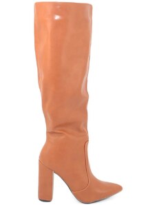 Malu Shoes Stivale donna alto rigido cuoio liscio con tacco largo texas camperos a punta moda altezza ginocchio con zip