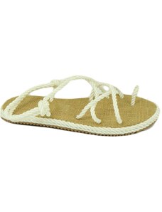 Malu Shoes Sandali bassi donna bianco con corda di canapa suola in cordone e gomma moda mykonos alla schiava gladiatore