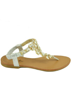 Malu Shoes Sandalo Gioiello Infradito Oro Con Pietre A Goccia Donna Basso Positano Capri Con Suola Antiscivolo Gomma Cinturino Stileo It