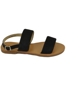Malu Shoes Sandalo basso nero due fasce in morbida alcantara cinturino alla caviglia fondo antiscivolo comoda estate