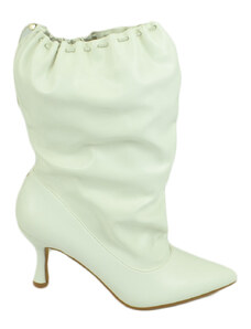 Malu Shoes Stivali donna tronchetto a punta bianco in pelle con tacco midi 5 cm a spillo e coulisse moda tendenza