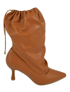 Malu Shoes Stivali donna tronchetto a punta cuoio in pelle con tacco midi 5 cm a spillo e coulisse moda tendenza
