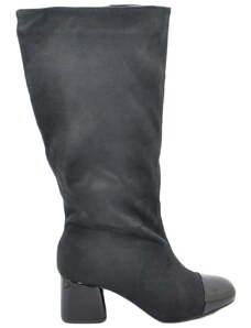 Malu Shoes Stivale donna nero n camoscio sotto ginocchio con punta lucida e tacco basso linea vintage con zip comodo anni 30 moda