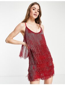 ASOS DESIGN - Vestito corto rosso decorato con frange