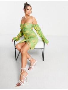 Ei8th Hour - Vestito con scollo Bardot e stampa astratta verde-Multicolore