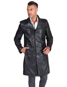 Cappotto in pelle nera lungo stile matrix nappa effetto liscio D'Arienzo