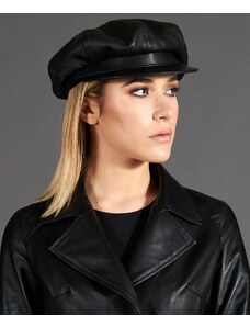Cappello da donna in pelle nera stile berretto francese D'Arienzo