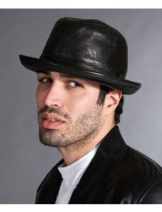 Cappello da uomo in pelle nera stile borsalino D'Arienzo