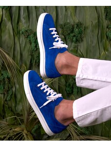 Sneakers in pelle scamosciata blu elettrico da uomo D'Arienzo