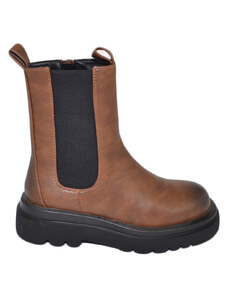 Malu Shoes Stivaletti donna platform chelsea boots combat marrone fondo alto zip e elastico laterale moda tendenza comodo