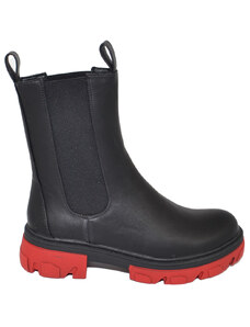 Malu Shoes Stivaletti donna Platform chelsea boots combat nero fondo alto bicolore rosso elastico laterale moda tendenza comodo