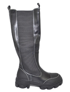 Malu Shoes Stivali donna combat boots gomma alta con elastico cuciture contrasto chelsea nero zip altezza ginocchio moda comodo