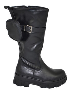 Malu Shoes Stivali donna combat boots gomma alta con catena nero zip altezza ginocchio moda comodo