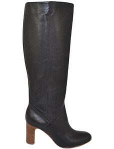 Malu Shoes Stivale donna nero in vera pelle di nappa con suola e tacco comodo in cuoio zip lunga liscio rigido moda handmade glam