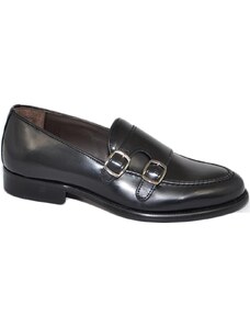 Malu Shoes Scarpe uomo mocassino con fibbia doppia nero in vera pelle abrasivata slip on business linea dandy made in Italy