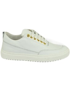 Malu Shoes Scarpe sneakers bassa uomo vera pelle nappa liscia bianco con occhiello oro basic lacci fondo zigrinato made in italy