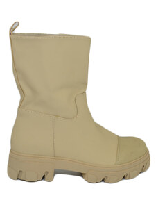 Malu Shoes Stivaletto donna combat boots impermeabile beige gommato punta fondo alto carrarmato moda tendenza