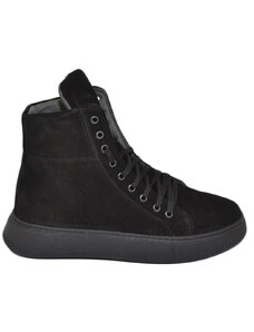 Malu Shoes Stivaletto uomo nero scarpa sneakers alta in vera pelle scamosciata tinta unita lacci fondo gomma moda tendenza